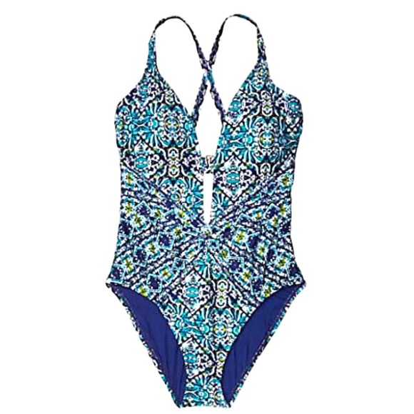 La Blanca Multicolor Geo Print One Piece Swimsuit Tummy Control Sz S - Picture 1 of 14